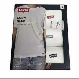 Levis White Crew Neck Premium Cotton T Shirts Men's Size Small 34-36 3 Pack